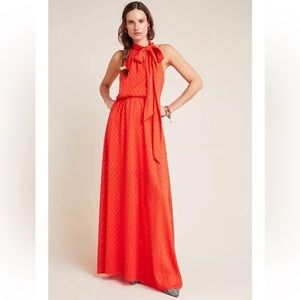 NWT Sachin + Babi Cecilia Tie Neck Maxi Dress - Red Orange, Size 14